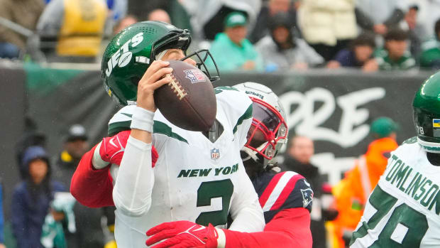 Jets' QB Zach Wilson gets sacked by Patriots' DE Matthew Judon